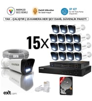 15'li IP KAMERA-POELİ-5MP-ULTRA HD-4K 1920 ÇÖZÜNÜRLÜK-SESLİ-GECE RENKLİ GÖRÜŞ-İNSAN ve PLAKA ALGILAMALI SET (Beyaz)