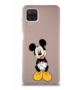 Samsung Galaxy A12 Soft Premier Kapak Mickey Mouse-A Tasarımlı Silikon Kılıf - Pudra (Şeffaf)