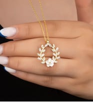 925 Ayar Gümüş Gold Sedefli Çiçek Kolye