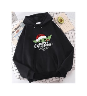 Baby Yoda Christmas Yeni Yıl Kapşonlu Sweatshirt (Siyah)