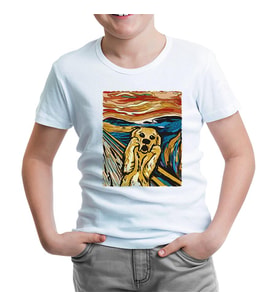 Golden Retriever in Scream Beyaz Çocuk Tshirt