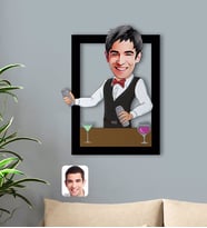 BK Gift Kişiye Özel Barmen Karikatürlü 3D Ahşap Tablo-2