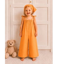 Kız Çocuk Askı Bağlama Detaylı Bol Paça Yazlık Tulum Bandana Set