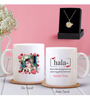 BK Gift Kişiye Özel Fotoğraflı Hala Tasarımlı Kupa ve Papatya Kolye Hediye Seti-1 (Model 1)