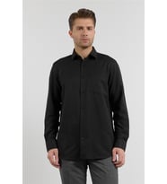 Siyah Sert Yaka Uzun Kol Cepli Comfort Fit Pamuklu Gömlek 1004255285