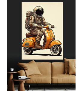 Astronot Scooter Süren Gezgin Astronot Dekoratif Kanvas - Mdf Ahşap Tablo