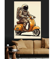 Astronot Scooter Süren Gezgin Astronot Dekoratif Kanvas - Mdf Ahşap Tablo