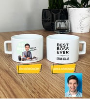 Kişiye Özel Karikatürlü Patron Hediye Lüks Fincan Big Boss Patrona Doğum Günü Hediyesi (Beyaz)