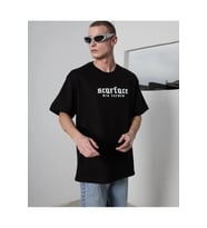 Unisex Bisiklet Yaka Baskılı Oversize T-Shirt - Siyah
