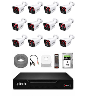 UPTECH 12 Kameralı Güvenlik Kamera Seti 2MP 1080P Full HD 6 Atom LED Gece Görüşlü 1 TB HDD 5525