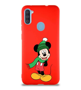 Samsung Galaxy M11 Soft Premier Kapak Mickey Mouse-G Tasarımlı Silikon Kılıf - Kırmızı (Şeffaf)