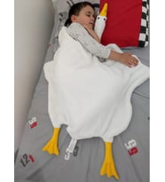 Beyaz Sevimli Bebek Çocuk Battaniyesi Ördek Kışlık Peluş Welsoft Kaz Battaniye
