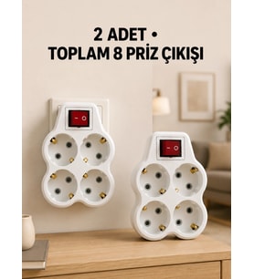 4’lü Priz Çoğaltıcı 2 Adet Set Kablosuz Duvar Tipi Anahtarlı Priz Çoklayıcı