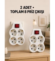 4’lü Priz Çoğaltıcı 2 Adet Set Kablosuz Duvar Tipi Anahtarlı Priz Çoklayıcı