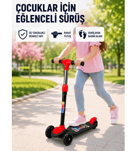 Çocuk Scooterı 3 Tekerlekli Denge Destekli Ayarlanabilir Gidonlu Çocuk Skuteri