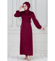 Bağcığı Taş Detaylı Saten Abiye-Bordo
