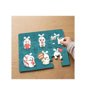 Sevimli Mutlu Tavşanlar Tasarımlı 24 Parça Ahşap Çocuk Puzzle