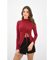 Kadın Önü Büzgü Detaylı Crop Bluz 1867-25 (Bordo)