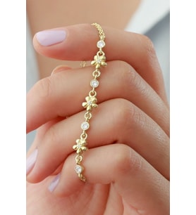 925 Ayar Gold Çiçek Zirkon Taşlı Gümüş Bileklik
