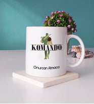 Komando Tasarımlı Kişiye Özel Hediye Komando Kupa Bardak ve Taş Bardak Altlığı Hediye Seti