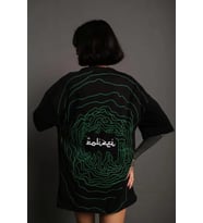 Bisiklet Yakalı Sırt Baskılı Oversize T-Shirt - Siyah