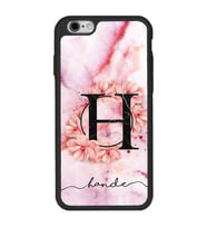 iPhone 6 Uyumlu Pudra Mermer Çiçekli Harf Tasarımlı Glossy Telefon Kılıfı