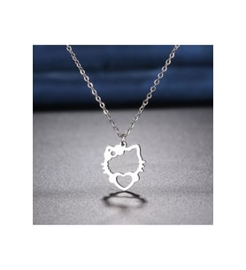 925 Ayar Gümüş Hello Kitty Kalp Kolye