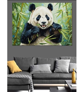 Bambu Yiyen Sevimli Panda Dekoratif Kanvas - Mdf Ahşap Tablo
