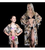 PAREDORA Gold Fırça Desenli  Anne Kız Kimono Pareo