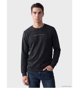 LCWAIKIKI Classic Haki Bisiklet Yaka Baskılı Erkek Sweatshirt