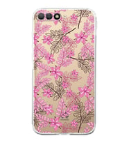 Huawei Y6 2018  Kamera korumalı Kapak Floral Pembe Tasarımlı  Şeffaf Kılıf