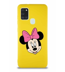 Samsung Galaxy A21S Soft Premier Kapak Minnie Mouse-C Tasarımlı Silikon Kılıf - Sarı (Şeffaf)