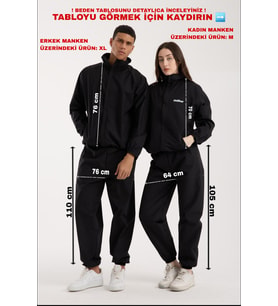 Unisex (Kadın-Erkek) Klasik Model Termal Sauna Eşofman Takımı Terleme eşofmanı (Siyah)