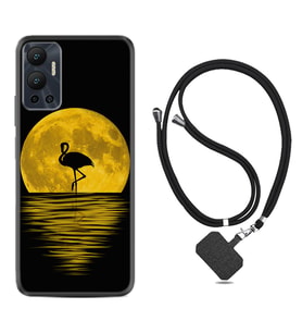 Infınix Hot 12 Kılıf Silikon Boyun Askılı İpli Desenli Silikon Ay ve Flamingo 1775