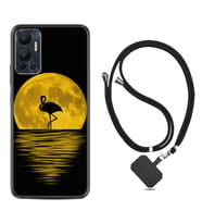 Infınix Hot 12 Kılıf Silikon Boyun Askılı İpli Desenli Silikon Ay ve Flamingo 1775