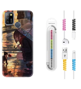 INFINIX Smart 4 5 6 Zero 8 S5 Pro Kılıf Kablo Koruma Spiral Silikon Kız ve Kedi 1762