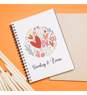 Aşk Love Sevgili Tasarımlı Defter Kişiye Özel