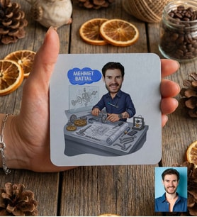 Kişiye Özel Karikatürlü Makine Mühendisi Bardak Altlığı Mühendisler Günü Hediyesi