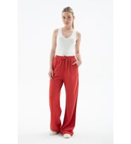 FASHION FRIENDS KADIN GENİŞ PAÇA KETEN PANTOLON 25Y0608K1 (Kiremit)