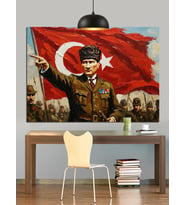 Askeri Üniformalı Atatürk Portresi Dekoratif Kanvas - Mdf Ahşap Tablo