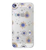 PrintiFy Apple  iPhone 5S ile Uyumlu 1mm Slim Fit Nazar Boncuğu 5 Baskılı Şeffaf  Kılıf