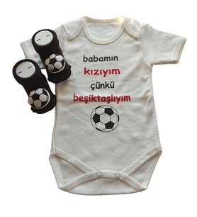 Hoşgeldin Bebek, Yenidoğan Kız Bebek, Siyah Beyaz Taraftar Baskılı Badi Aksesuarlı Çorap Hediye Seti (Siyah - Beyaz)