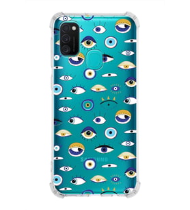 PrintiFy Samsung Galaxy M21 Uyumlu Nazar Boncuğu 2 Baskılı Şeffaf Köşe Korumalı Antişok Kılıf