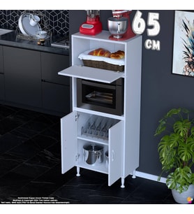 Eliusta Rona 65 cm Çok Amaçlı Mutfak Kiler Dolabı Raflı Mikrodalga Fırın Standı Banyo Dolabı 65x150x32 cm