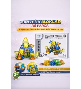 Manyetik Bloklar 36 Parça 3D Eğitici Yapı Oyuncak Seti, Renkli Şeffaf Tasarım