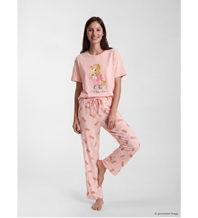 LCW DREAM Pembe Ayı Teddy Baskılı Kadın Pijama Takım