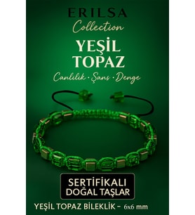 Sertifikalı Doğal Terahertz - Yeşil Topaz Taşı Bileklik - Canlılık ve Denge Taşı (Çok Renkli)
