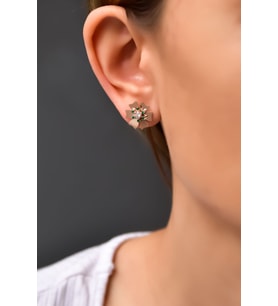 Papatya Silver 925 Ayar Gümüş Rose Kaplama Doğum Taşı Tohumlu Linum Çiçeği Küpe (Yeşil)