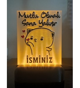 Kişiye Özel İsimli Hediyelik Kablolu Led Lamba - M19 - Mutlu Olmak Sana Yakışır (Amber)