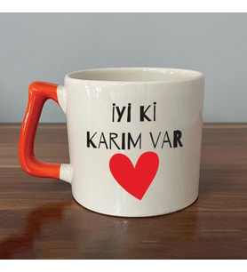 İyi Ki Karım Var Baskılı Turuncu Kulplu D Sevgililer Günü Kupası